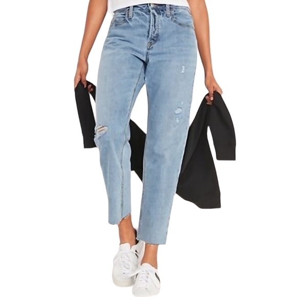 Old Navy Womens High Rise Slouchy Straight Jeans Distressed Look Size 4 - Picture 1 of 13